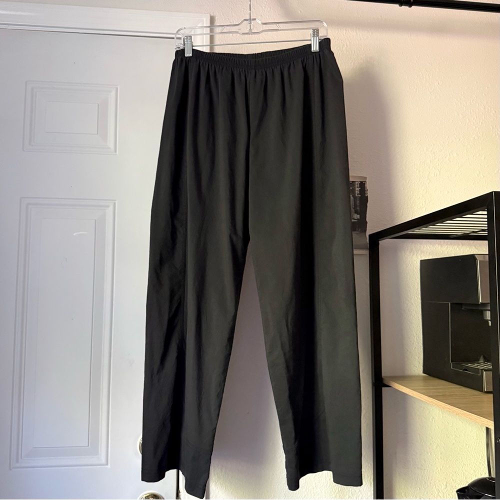 BLANQUE black lagenlook cotton wide tapered barrel‎ leg cropped pull on pants